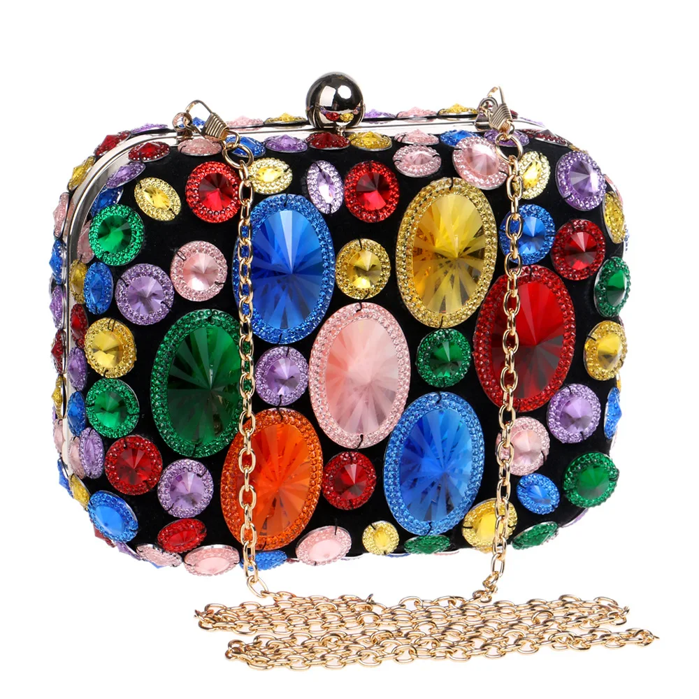 

Luxury Resin Diamond Evening Bags with Metal Chain Shoulder Bags for Women Multi Color Patter Clutch Bag
