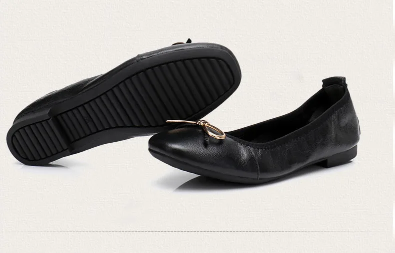 Women's Handmade Shoes Genuine Leather Ballet Flat Slip On Mother Shoes Woman Loafers Soft Single Casual Moccasins Women Shoes (9)