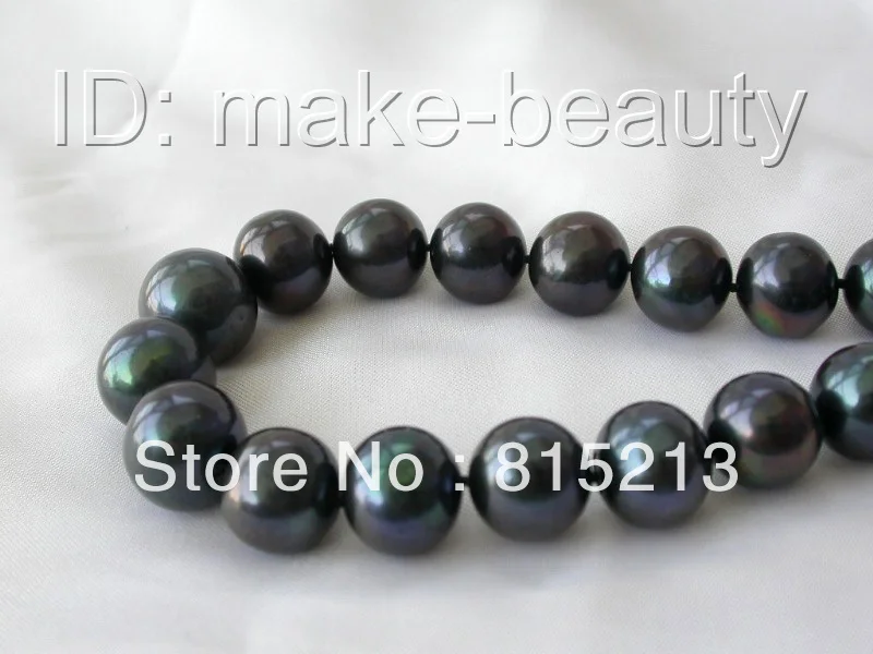 

FREE SHIPPING>@@> N512 stunning big 13mm round black freshwater pearls necklace silver clasp
