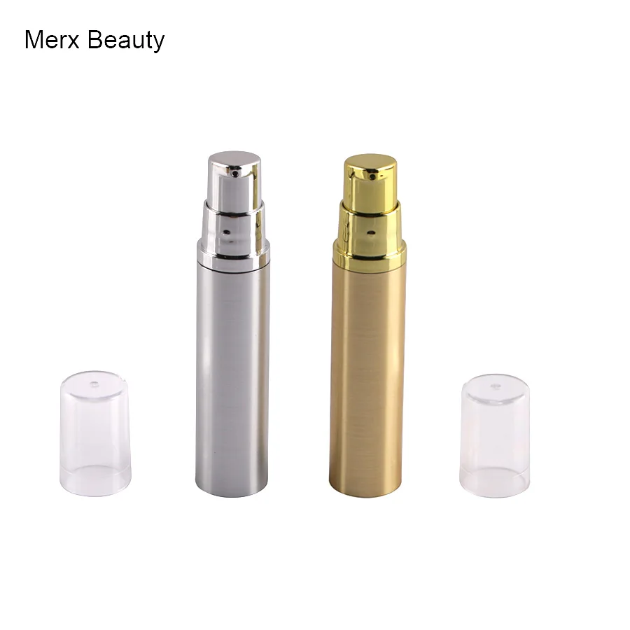 

5ml 10ml Empty Refillable Airless Lotion Pump serum Travel Bottle Tube Gold Silver clear lid cap(100pcs)MERX BEAUTY
