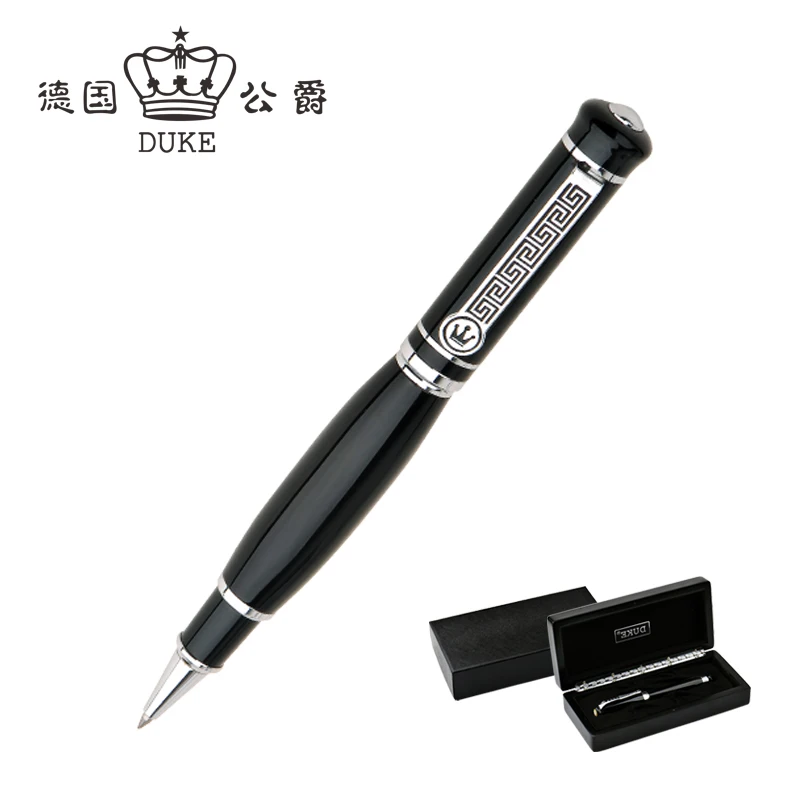 

Luxury Gift Pen Promotion Germany Duke 558 Smooth Black and Silver Metal Rollerball Pen with Original Case 0.7mm Ballpoint Pens