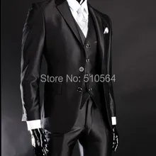 Блестящие облегающие смокинги для жениха черные лучшие мужские лацкан друг жениха Мужские свадебные костюмы Жених(куртка+ брюки+ жилет