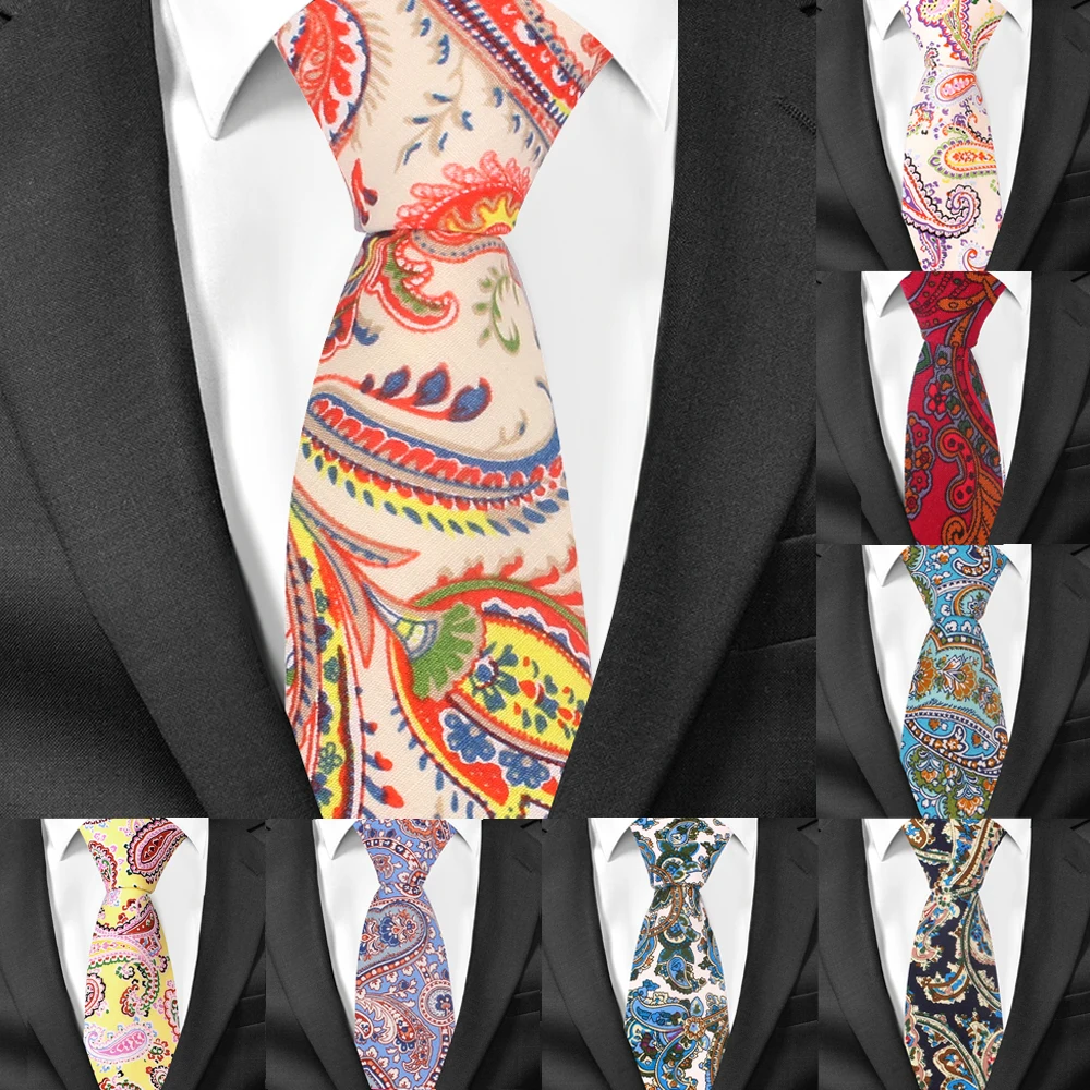 

New Cashew Ties For Men Cotton Print Slim Men Necktie Suits Mens Neck Tie For Business Cravats Paisley Groom Neckties