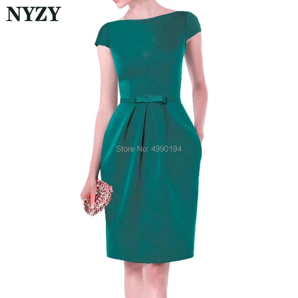 Vestido Robe коктейльные платья nyzy C155B элегантный вырез лодочкой карман черное платье из атласа для Свадебная вечеринка Встреча выпускников/корпоративы выпускной - Цвет: turquoise