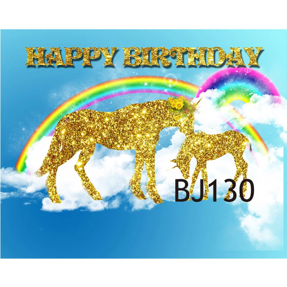 

LB Polyester & Vinyl Golden Glitter Parent-child Unicorn Birthday Studio Backgrounds For Photo Studio Photography Backdrops