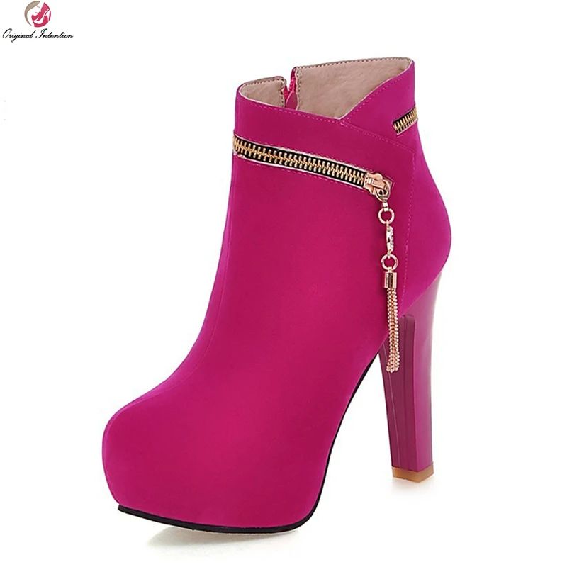 

Original Intention N Stylish Women Ankle Boots Round Toe Square Heels Boots Black Brown Grey Red Blue Shoes Woman Size 4-10.5