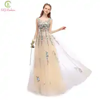 SSYFashion New Champange Lace Embroidery Long Evening Dress The Bride Banquet Elegant Sleeveless Floor-length Prom Party Gowns