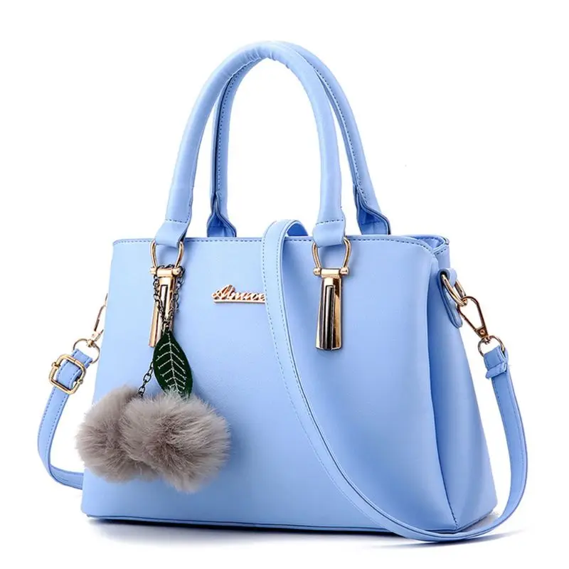 

High Quality Women Leather Handbag Shoulder Fur Ball Pendant Crossbody Bag Tote Messenger Hobo Satchel Top Handle Bags 2019 New