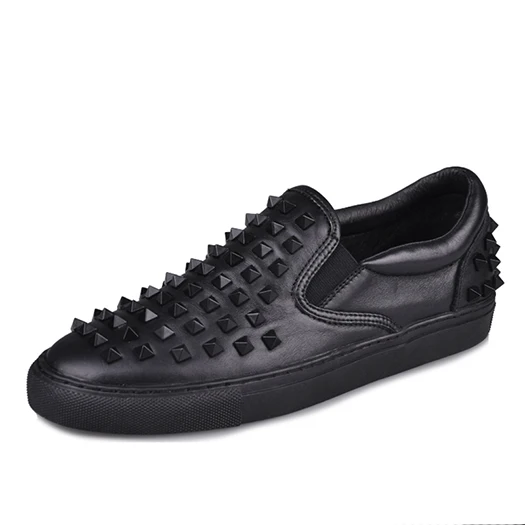 Роскошная мода Обувь для мужчин марка хип-хоп шпилька белый кроссовки одуванчик черный настоящая кожа высокое качество заклепка - Цвет: Черный