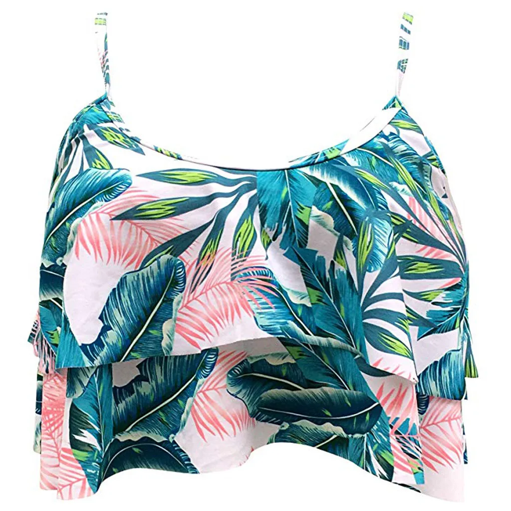 

bikini top swimwear swimsuit women push up bikinis Women Girls Beach Retro Falbala Printed Flounce Bikini Top Chic Padded