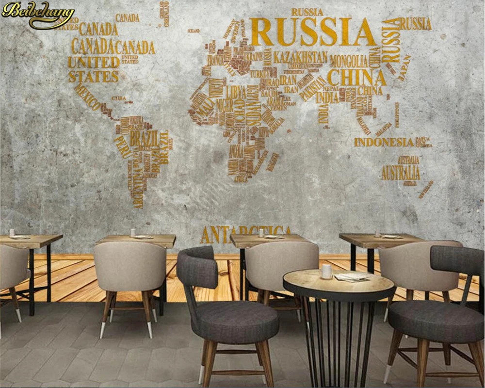 beibehang Custom Photo Wallpaper Mural Retro Vintage English Letter World Map Cement Wall Painting Background papel de parede