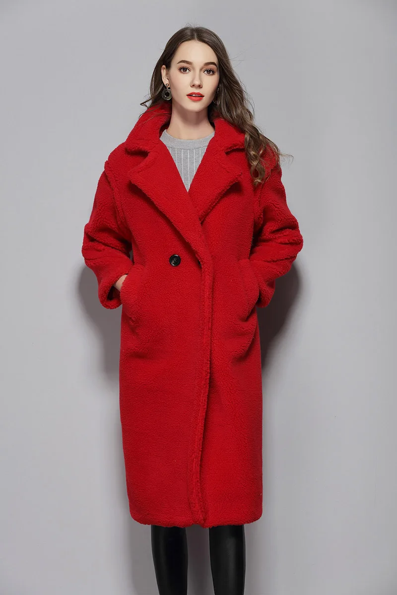 Новое длинное зимнее теплое пальто, розовое и леопардовое Женское пальто с карманом с мишкой из искусственного меха
