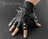 Mens Leather Spike stud Punk Rocker Driving Motorcycle Biker Fingerless Gloves ► Photo 2/4