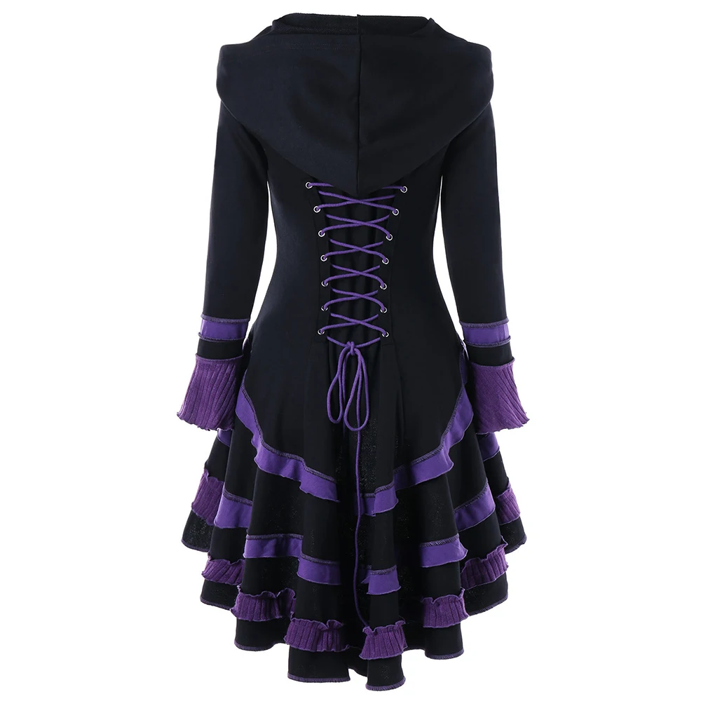 

Wipalo Trench Spring Coat Women Buckle Duffle High Low Lace-Up Coat Hooded Womens Outerwear Coats Gothic Casual Ladies Tops