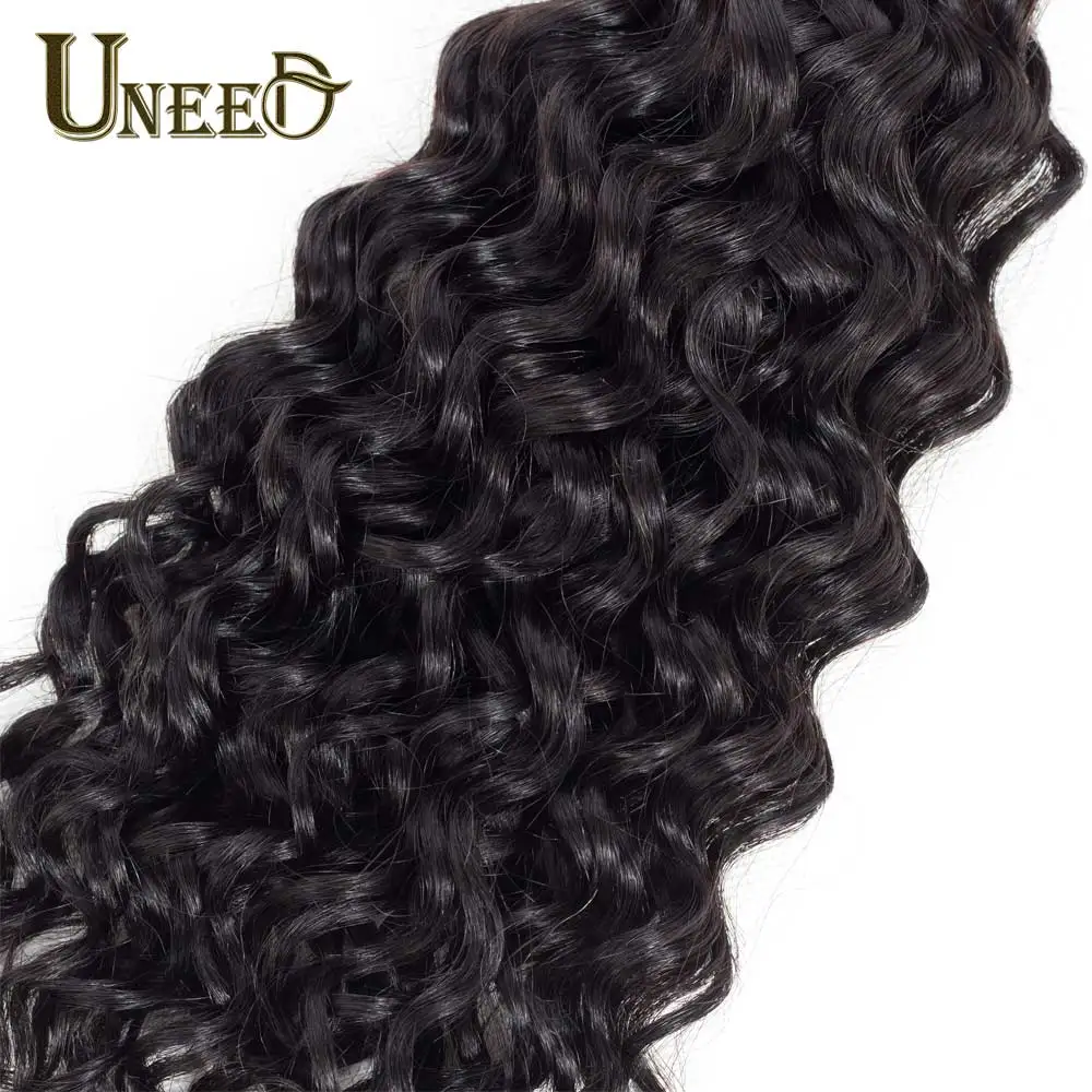 Uneed волосы индийские Воды Волна 4bundles натуральный черный Цвет человеческих волос пучков 8-28 дюймов волна воды волос Weave Расширение