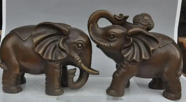 

S01766 12chinese bronze fengshui animal Elephant Auspicious lucky wealth statue pair B0403