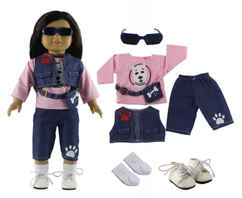 

New 6in1 Set Doll Clothes+Glasses+Shoes+Socks for 18"American Doll