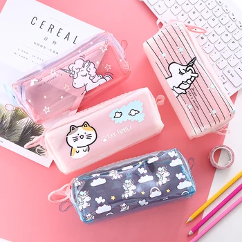 

Transparent Unicorn Pencil Case Big zipper Capacity School Pencil Bag Storage pouch pen box School Supplies Stationery