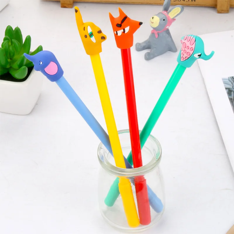 

1 Pcs Kawaii Abstract Animal Gel Pen Cute Fox Elephant Soft Glue Cartoon Neutral Pen Stationery Escolar Office Canetas