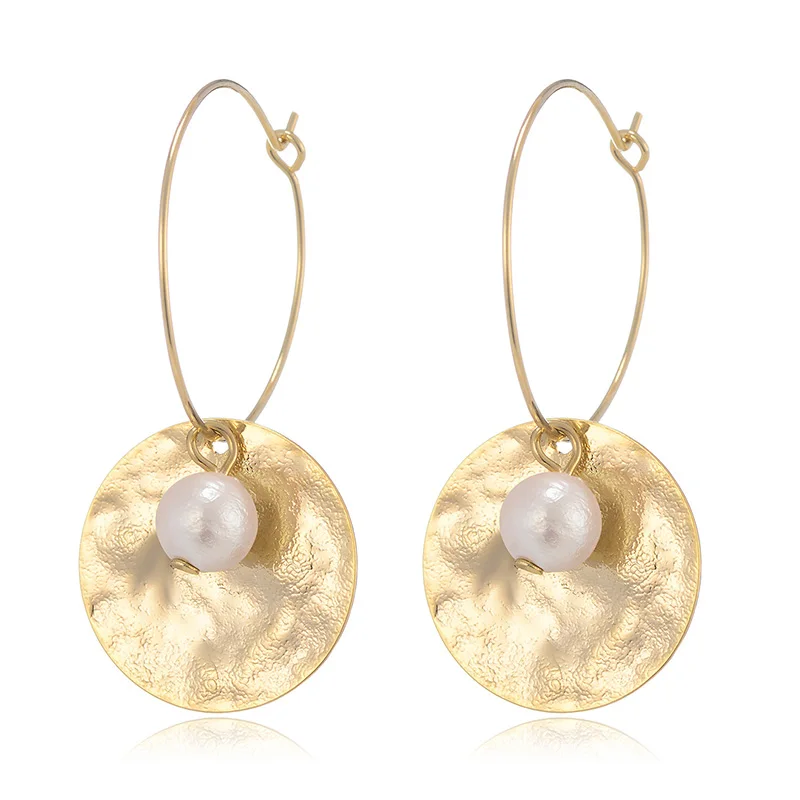 

Gold Color Alloy Circle Round Pendant Earrings Women Simulation Pearl Drop Earring Fashion Jewelry boucle d'oreille femme 2019
