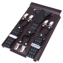 Мужские модные черные кожаные подтяжки Эластичные подтяжки, деловые брюки на подтяжках с ремнем, подарки для отца