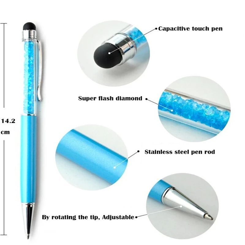 1 Pc Cute Kawaii Brand Diamond Metal Ballpoint Pen Touch Screen Crystal Ball Pen For Mobile Phone Office Supplies 3