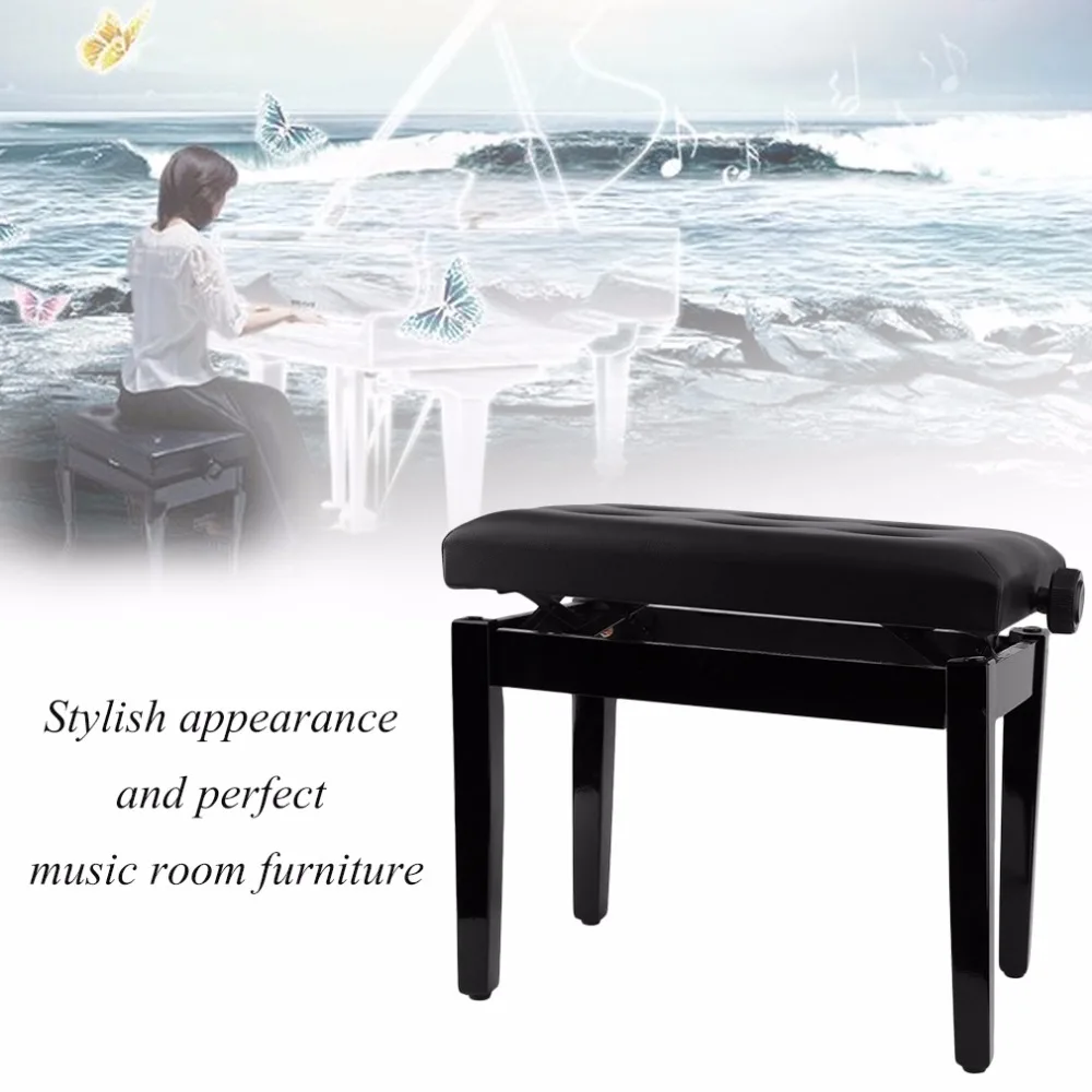 

(Ship From DE)New Height Adjustable Piano Stool Chair Piano Keyboard Bench Stool Padded Leather Wood Seat Music Room Furniture