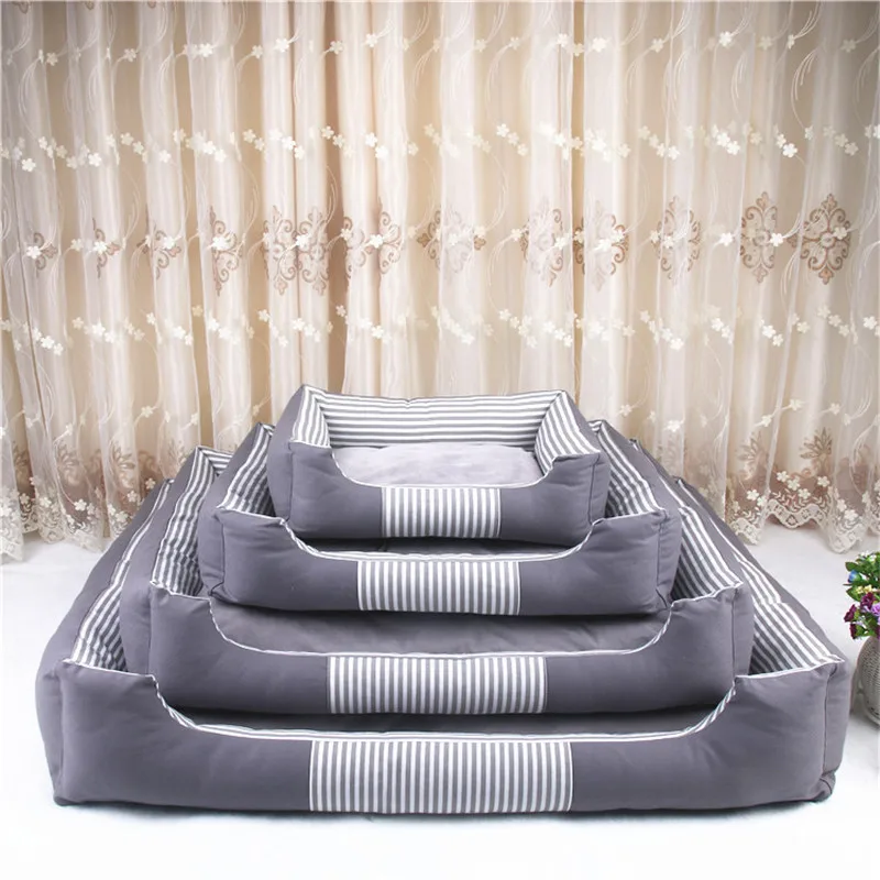 

Canvas Winter Kennel with Stripe Printing Super Soft Crystal Fabric Pet Bed for Small Medium Dog Warm Pet Dog Basket Cushion