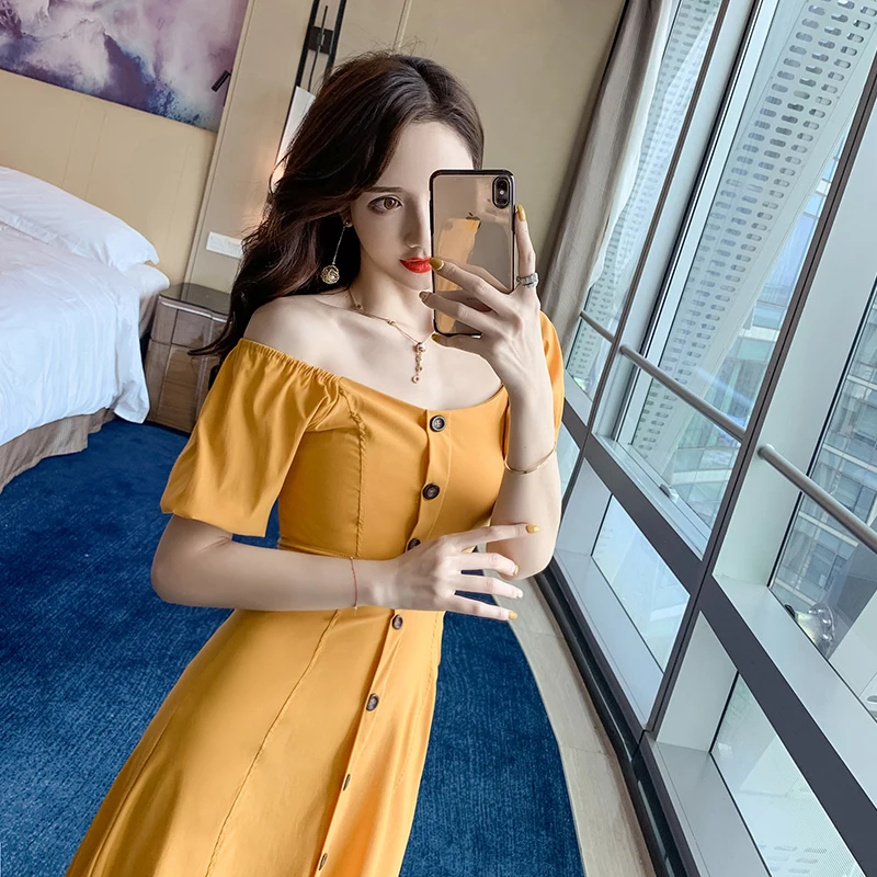 

New Summer Cute Vintage Women dress French Jane Fairy Dresses Yellow 8149