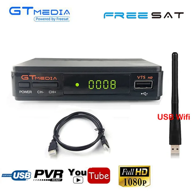 100% Оригинальный GTmedia V7S HD спутниковый ТВ приемник Freesat V7 HD DVB-S2 декодер совместим с Европой Испания Германия Великобритания cccam usb wifi