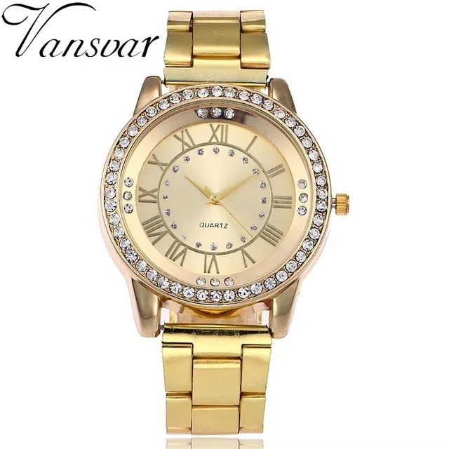 Vansvar Brand Gold Watch Luxury Women Dress Rhinestone Quartz Watch Casual Women Vansvar Brand Gold Watch Luxury Women Dress Rhinestone Quartz Watch Casual Women