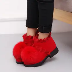 Детская обувь для девочки обувь 2018 осень-зима Обувь на теплом меху Модные молнии плоские туфли принцессы сапоги Детские Подросток Сапоги