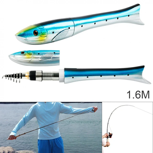1.6m Telescopic Carbon Fishing Rod Fish Shaped Mini Pocket Pen Sea Ice Fishing  Pole