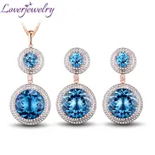 Solid 14Kt Rose Gold Fantastic Natural Diamond Jewelry Set Topaz Earrings Pendant Gem Hot Sale
