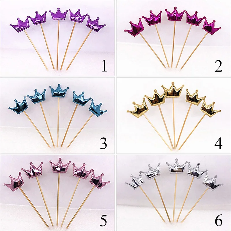5 Pcs Crown Star Purple Cake Flags For Kids Cupcake Toppers Birthday Topper Decoration Accessories Supply | Дом и сад