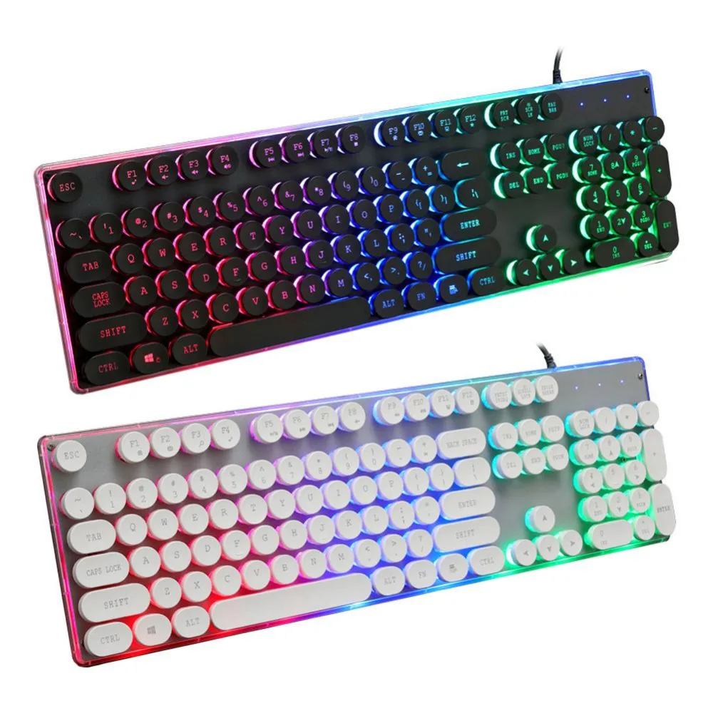 

Punk Imitation of Mechanical Feel Gaming Keyboard Rainbow Luminous Retro Game Computer USB Cable Keyboard Dropship 8.1