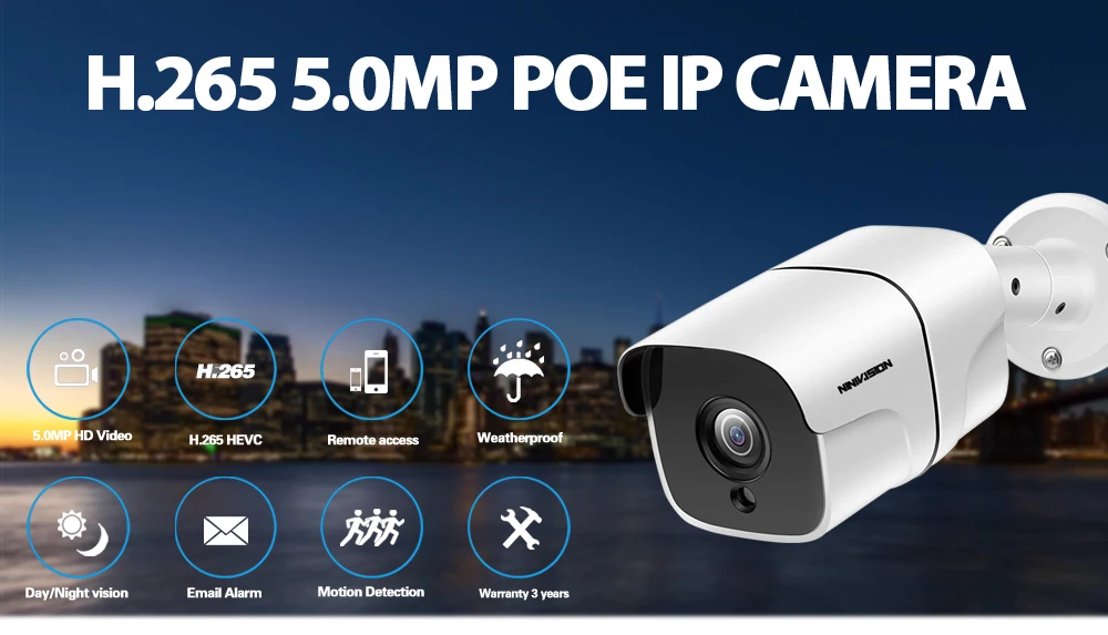 NINIVISION PoE IP камера 5MP Ultra HD уличная Водонепроницаемая инфракрасная 40 м камера ночного видения для видеонаблюдения