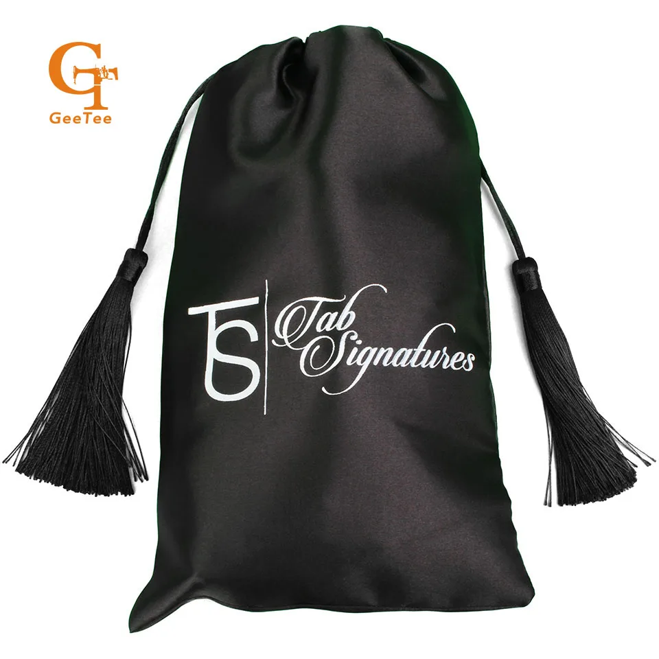 

Customized 100% Virgin hair extensions bundle packaging satin bags with luxury tassel, Gift silk satin packaging packing bags