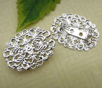 

30x20mm Retro Brooches Bases Filigree Flower Bezel Back Pins Settings Findings Blank Multi-color DIY Jewelry Making Wholesale