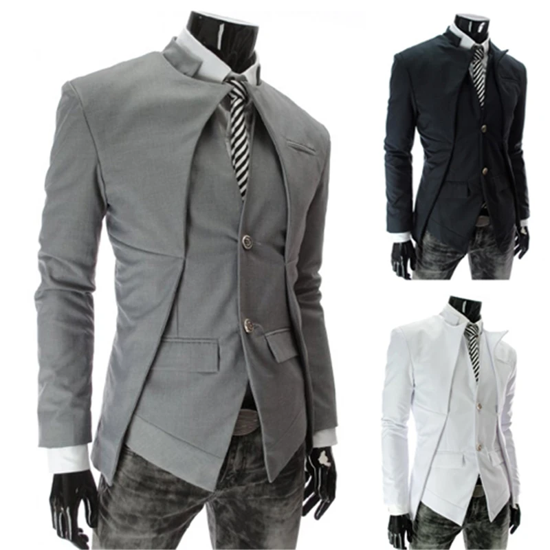 XingDeng осенне-зимний ассиметричный костюм куртка мужская горячая Распродажа одежда специальная Мужская мода Топ пальто - Цвет: Серый