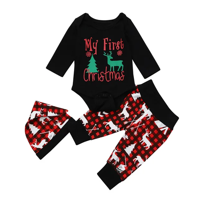 Xmas Newborn Baby Boy Girl Christmas Letter Romper Topspants Deer