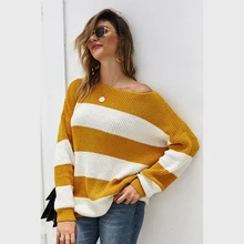 Diwish Women Autumn Sweater O-Neck Pullovers Striped Casual Daily Style Pullovers Loose Knitted Clothing Knit Sweater Women Diwish Women Autumn Sweater O-Neck Pullovers Striped Casual Daily Style Pullovers Loose Knitted Clothing Knit Sweater Women
