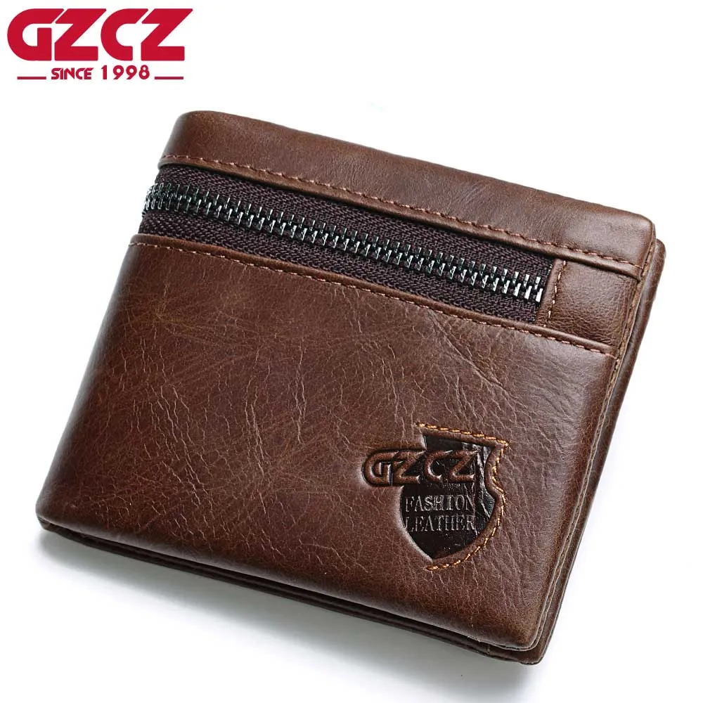 Gzcz Пояса из натуральной кожи кошелек Для мужчин молнии Дизайн двойные Короткий