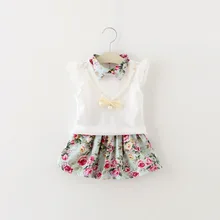 Nouveau 2016 nouveau-né bébé filles vêtements set 2 pcs tournent vers le bas t-shirt + jupes fleur enfants tenues costume 7-24 M roupa infantil