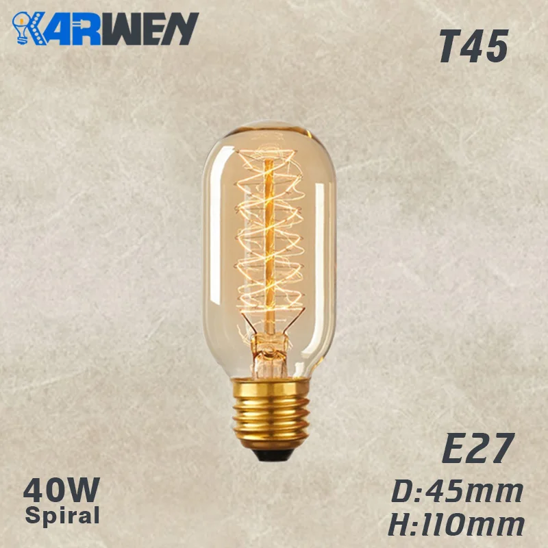 Антикварная ретро винтажная лампа Эдисона E27 лампада 40 Вт лампа накаливания ST64 G80 G95 220 В светильник Эдисона для украшения Подвесная лампа - Цвет: T45 spirai