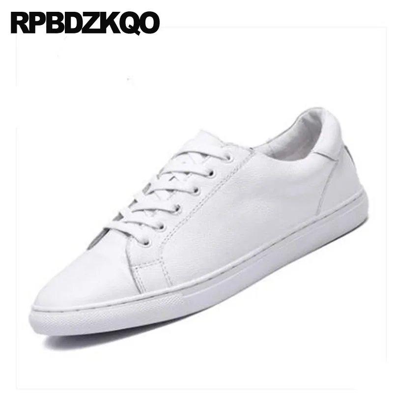 Real Leather Cowhide Luxury Brand Shoes Men Casual Embroidery White Spring High Quality Genuine Skate Rubber Sneakers Trainers |