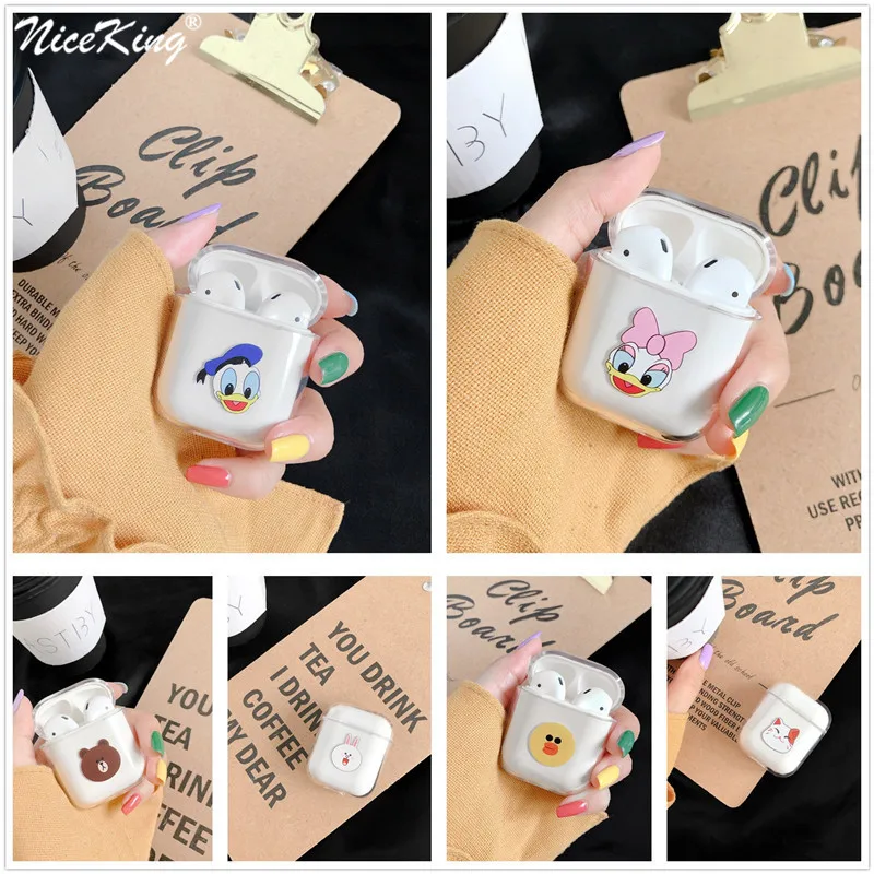 

Niceking Case For Airpods Cover Cartoon Disneys Donald Duck And Daisy Transparent Earphone Case For Apple Airpods Hard Case Bag