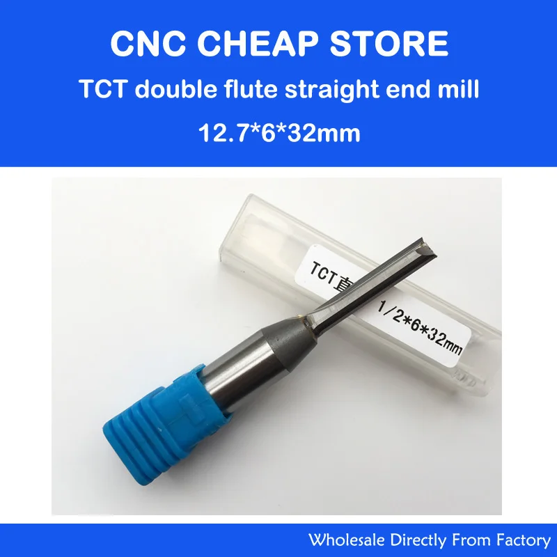 

12.7*6*32mm CNC Straight End Mill Doouble Flute Slot woodworking insert router Tool solid carbide TCT end milling cutter MDF PVC