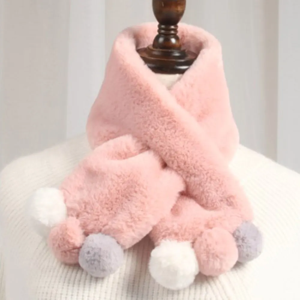 

Cute Children Winter Warm Scarves Boy Girls Pompom Imitation Rabbit Fur Collar Scarf Neck Warmer Neckerchief Fashion Accessories