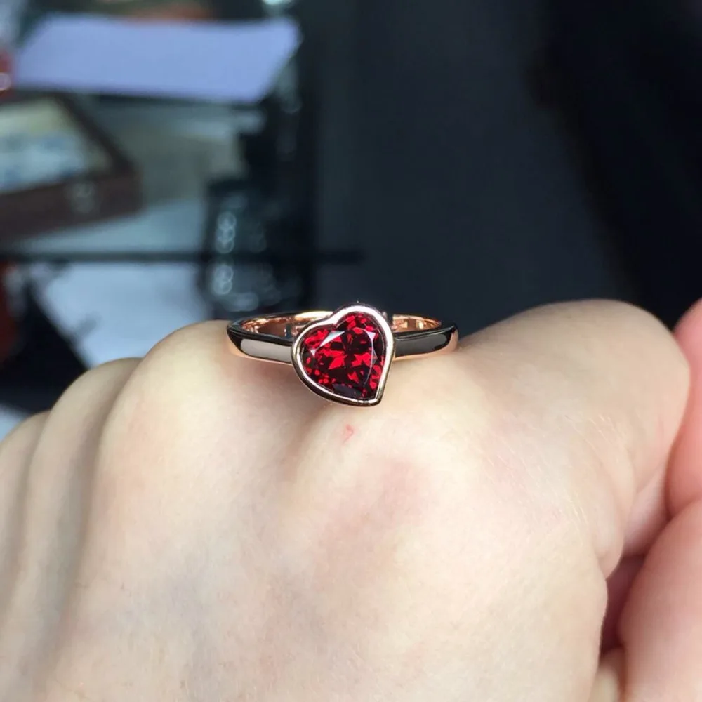 Sweet Natural Love Heart Red Stone Solid Silver 925 Band Ring Women Real Stone 925 Sterling Silver Elegant Lady Jewelry Gits